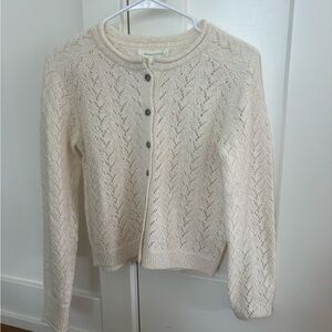Treasure & Bond Ivory Pointelle Button-Up Cardigan